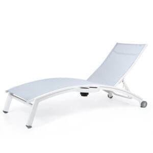 Pavilion Pinecrest Stacking Chaise Lounge w/ Wheels and Attached Side Tray (arched seat)